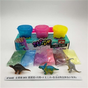 Slime DIY shake flash powder 3 tools mud dinosaurs animals box foot box (3 bottles) - OBL750702