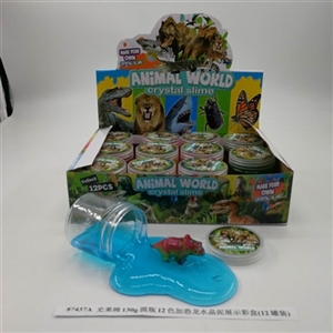 Slime 130 g round bottle 12 color and crystal mud dinosaur show color box (12 cans) - OBL750810