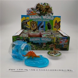 Slime 130 g hexagonal bottle 12 color and crystal mud dinosaur show color box (12 cans) - OBL750818