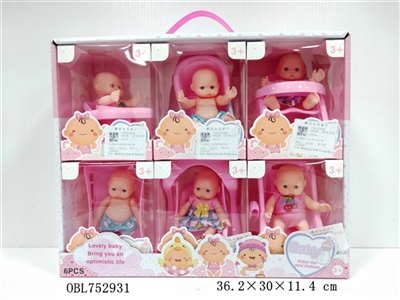 5.5寸搪胶娃娃带配件(6款混)+手提带6pcs - OBL752931