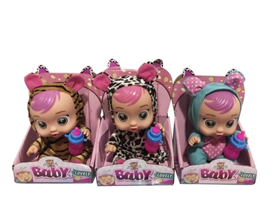 10寸搪胶哭泣娃娃会喝水真流眼泪带四声音乐DAD .Mother.Angry.Cry带奶瓶3款混装 - OBL761309