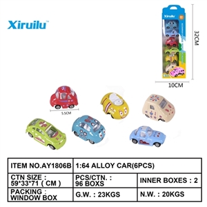 1: six pieces of 64 mill sliding alloy car - OBL764410