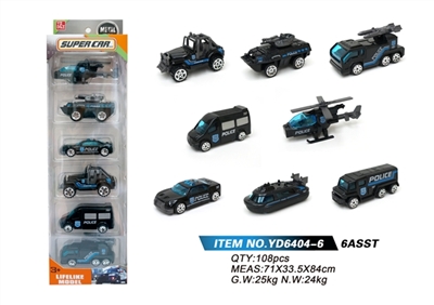 Slide 6 pack alloy special police car (8 car) - OBL765700
