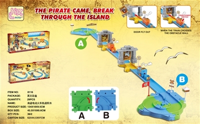 Pirate adventure in small train rushed off track building blocks - OBL769379