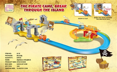 Pirate adventure in small train rushed off track building blocks - OBL769381