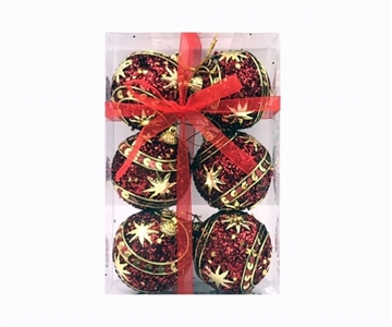 6 cm wide red foam ball with gold stars Kim 6 to 1 box - OBL770923