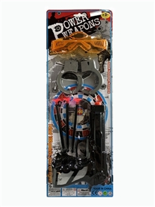 Hand with silver needle gun blindfold handcuffs - OBL772654