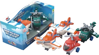 汽车总动员飞机款系列4款混装+地图（54*39）(搪塑软胶+塑料飞机底和车轮+回力功能)     2PCS/盒 - OBL773938