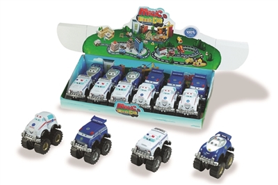 警车系列  小车底回力积木车   4款混装（原包ABS材料+回力功能）12PCS/盒 - OBL773951