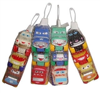 Cars six conventional (soft rubber lining design plastic wheel sliding function) 3 PCS/mesh bag - OBL773972