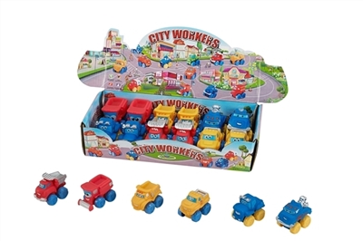 Cartoon truck 6 conventional (soft rubber lining design plastic wheel sliding function) 12 PCS/carto - OBL773987