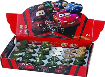 汽车总动员12款混装（搪塑软胶+塑料车底车轮+回力功能）         24PCS/盒 - OBL774014