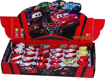 汽车总动员12款混装（搪塑软胶+塑料车底车轮+回力功能）         24PCS/盒 - OBL774015