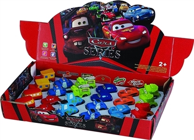 汽车总动员12款混装（搪塑软胶+塑料车底车轮+回力功能）         24PCS/盒 - OBL774016