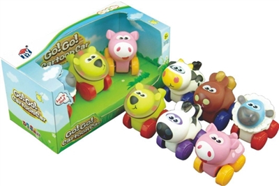 卡通动物系列6款混装+地图（54*39）（搪塑软胶+塑料车轮+滑行功能）3PCS/盒               - OBL774030