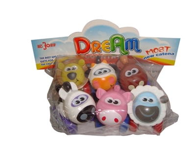 卡通动物系列6款混装（搪塑软胶+塑料车轮+滑行功能）6PCS/袋         - OBL774031