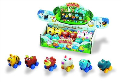 卡通动物系列6款混装（搪塑软胶+塑料车轮+滑行功能）12PCS/盒               - OBL774033