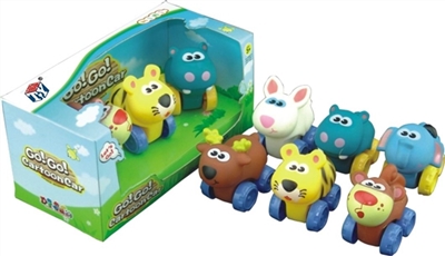 卡通动物系列6款混装+地图（54*39）（搪塑软胶+塑料车轮+滑行功能）3PCS/盒               - OBL774035