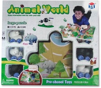 滑行卡通动物6只+1套拼图（24PCS/86*58)+8个小配件 - OBL774041