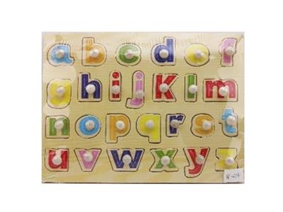 Hand grasping the wooden lowercase letter puzzles - OBL806367