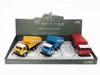 方头开门回力运输卡车（展示盒6只）黄红蓝三色混带灯光音乐（包3*AG3） - OBL809334