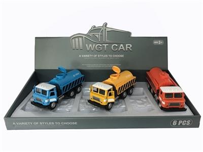 方头开门回力油罐卡车（展示盒6只）黄橙蓝三色混带灯光音乐（包3*AG3） - OBL809335