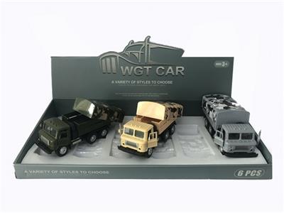 方头开门回力军卡运输车（展示盒6只）军绿/土黄/灰色三色混带灯光音乐（包3*AG3） - OBL809342