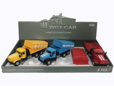 长头开门回力运输卡车（展示盒6只）黄红蓝三色混带灯光音乐（包3*AG3） - OBL809350