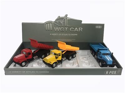 长头开门回力翻斗卡车（展示盒6只）黄红蓝三色混带灯光音乐（包3*AG3） - OBL809353