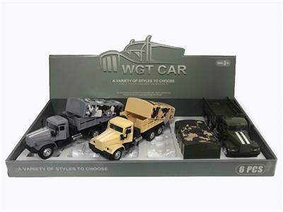 长头开门回力军卡运输车（展示盒6只）军绿/土黄/灰色三色混带灯光音乐（包3*AG3） - OBL809358