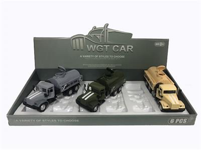 长头开门回力军卡油罐车（展示盒6只）军绿/土黄/灰色三色混带灯光音乐（包3*AG3） - OBL809359