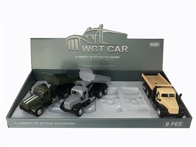 长头开门回力军卡翻斗车（展示盒6只）军绿/土黄/灰色三色混带灯光音乐（包3*AG3） - OBL809361