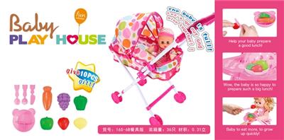 12 doll and sunshade baby stroller (plastic) - OBL813549
