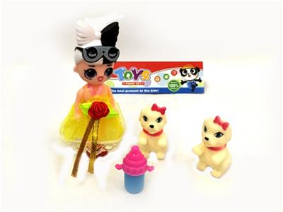 Surprise baby with two dogs, bottles - OBL813664