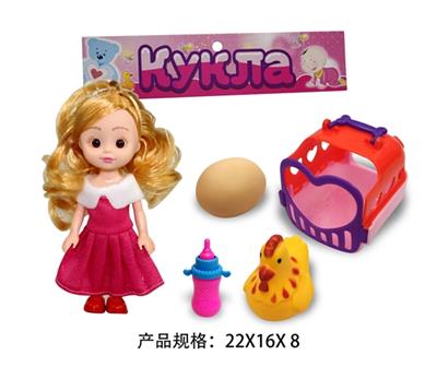 Russian card head 6 inch doll with pet basket, bottle, hens, eggs - OBL813706