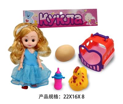 Russian card head 6 inch doll with pet basket, bottle, hens, eggs - OBL813707