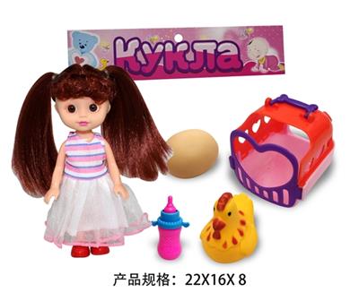 Russian card head 6 inch doll with pet basket, bottle, hens, eggs - OBL813709