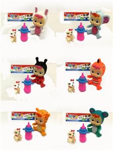 Six pack crying baby with a pet dog, a bottle - OBL813717