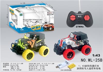 1：43迷你四通灯光涂鸦牧马人遥控车包电（2AA+USB充电座） - OBL814031
