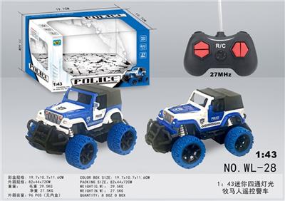 1：43迷你四通灯光牧马人遥控警车 - OBL814036