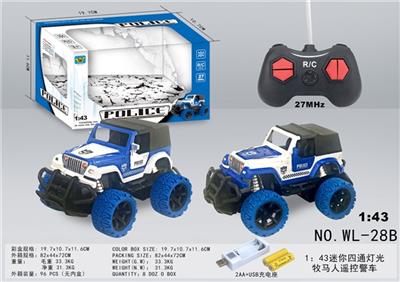 1：43迷你四通灯光牧马人遥控警车包电（2AA+USB充电座） - OBL814037