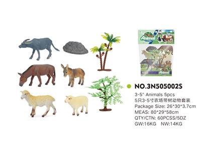 5只3-5寸农场带树动物套装 - OBL814975