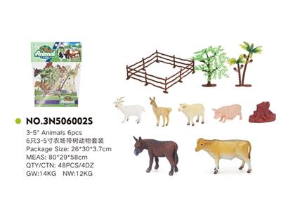 6只3-5寸农场带树动物套装 - OBL814979