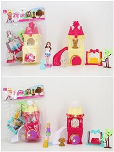 8.4 CM mini real barbie body suit/castle slide 2 puppies (2, orange) - OBL816310