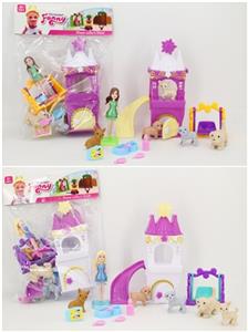 8.4 CM mini real barbie body suit/castle slide 5 puppies (2, orange) - OBL816311