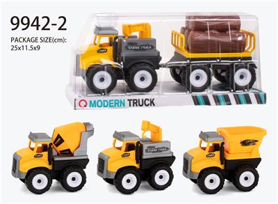Inertia farmer’s truck (mixer, crane, bucket) hauling sticks - OBL823380