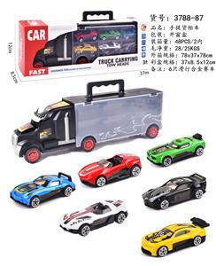 货柜滑行拖头车带6只滑行合金赛车 - OBL826631