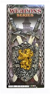 BRONZE WEAPON SET DOUBLE SWORD HORN SHIELD. - OBL829795
