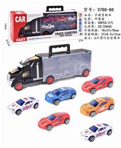 货柜滑行拖头车带6只滑行合金公路赛车 - OBL832456