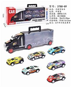 货柜滑行拖头车带6只回力铁皮赛车 - OBL832457